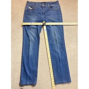 blue Identity Women's Jeans Size 12P Blue Denim Embellished Pockets Straight Leg